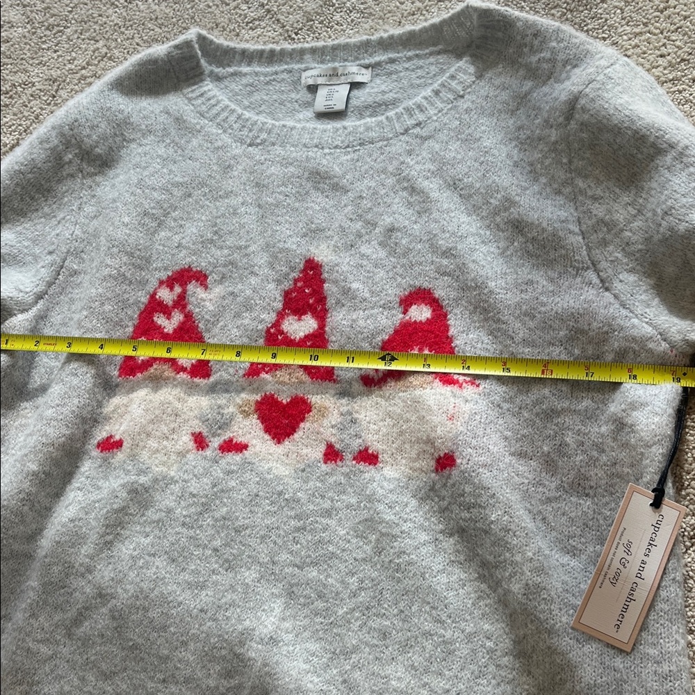 NWT Cupcakes & Cashmere Festive Gnomes Ugly Christmas Holiday Sweater Grey Large - Picture 6 of 10